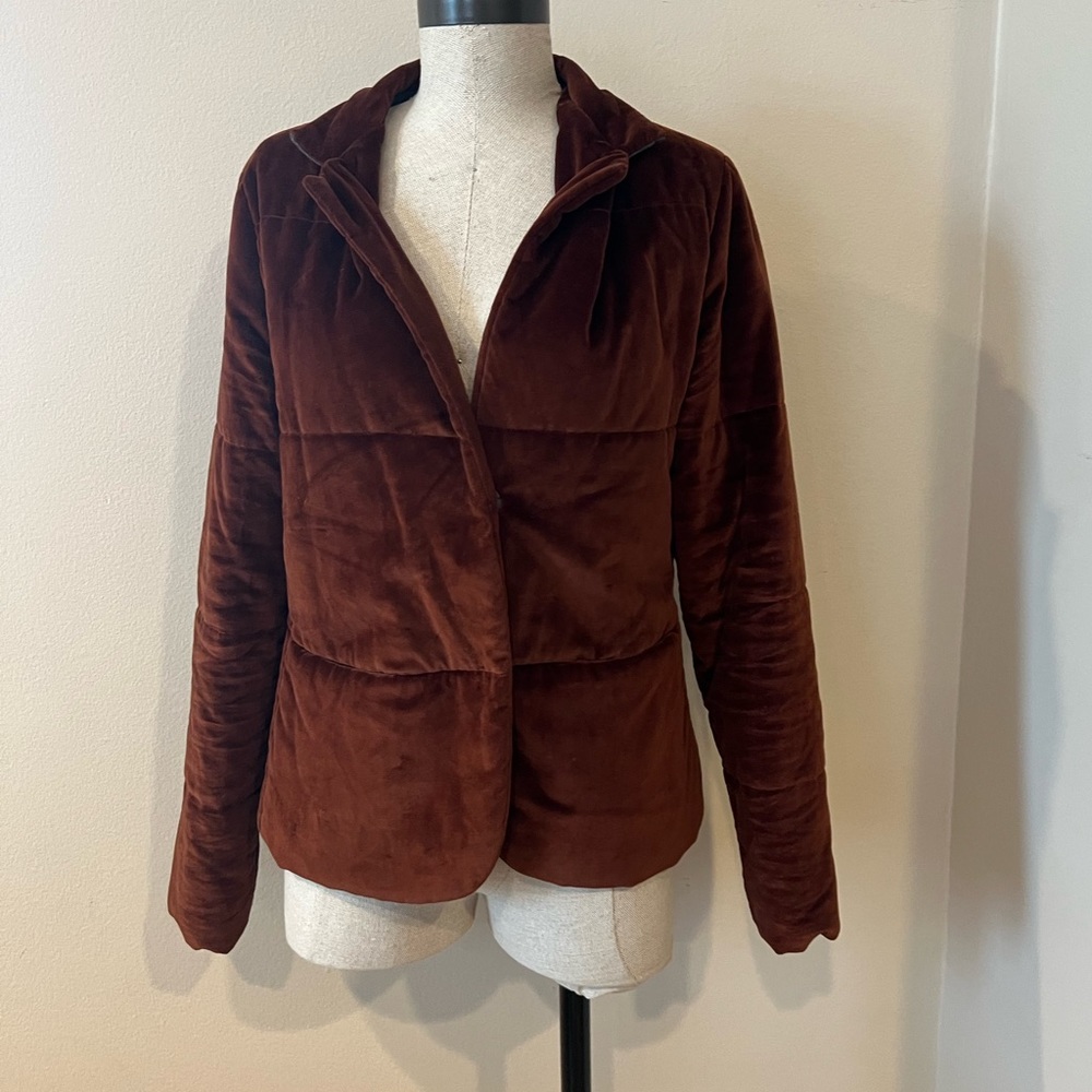 Fabiana Filippi Brown Velvet Quilted Down Jacket Blazer